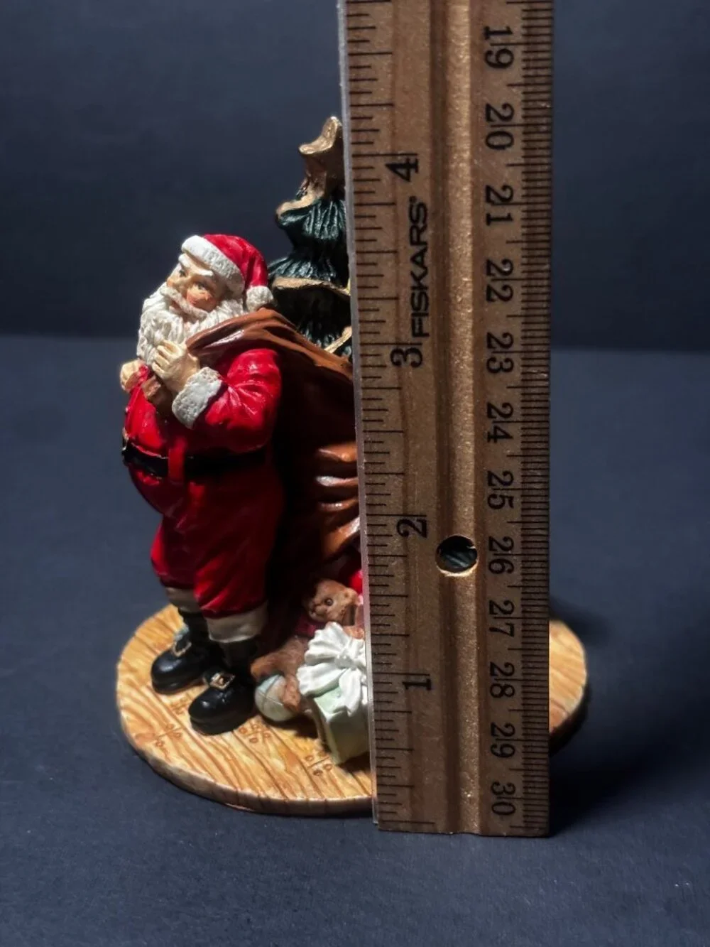 Santa Claus & Christmas Tree Figurine Hand-Painted Holiday Decor Vintage 90s